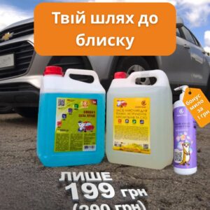 Акційний авто набір GlobeClean за 199 грн: засіб для очищення техніки 5 л та літній омивач скла 5 л